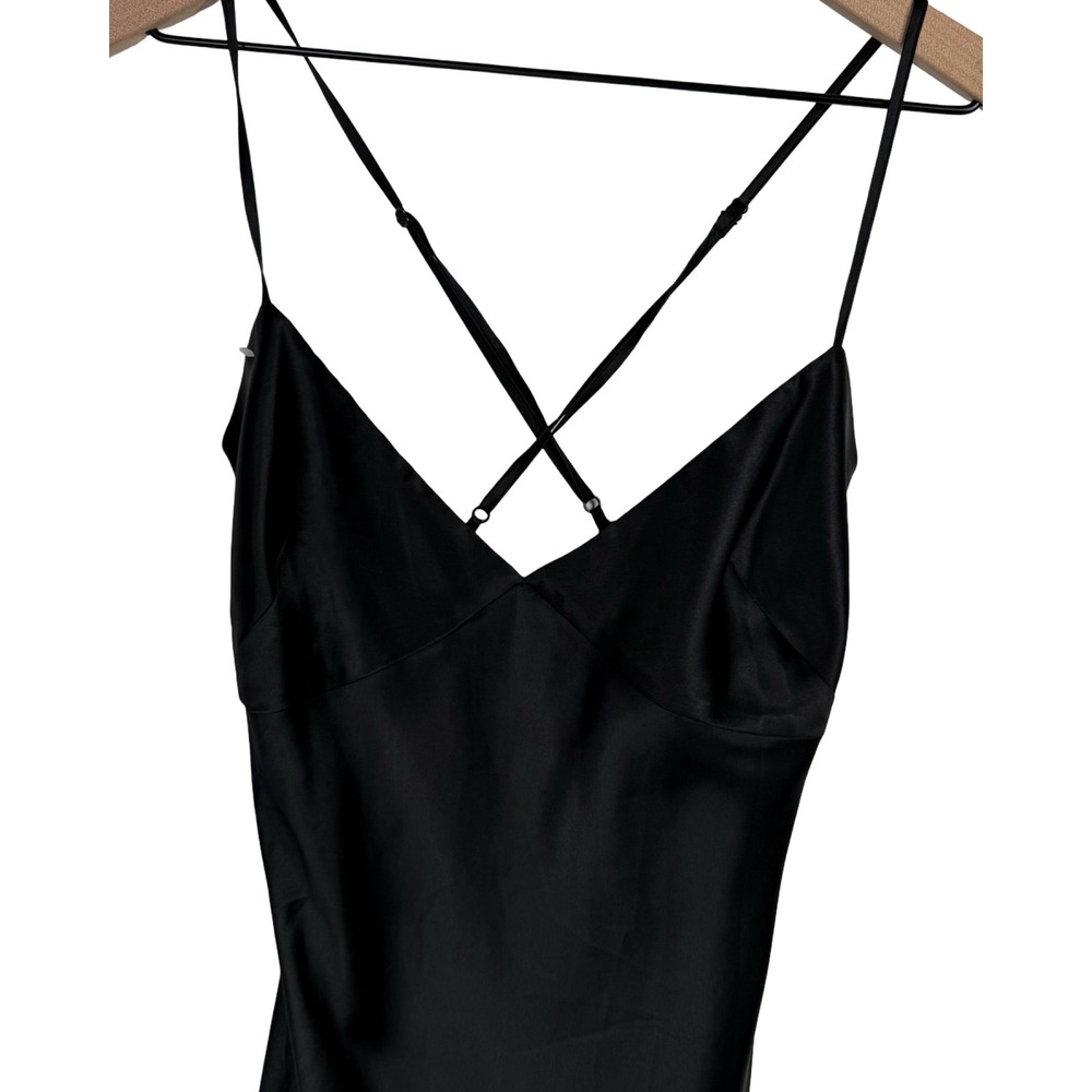 Victorias Secret Black Satin Slip Dress V-Neck Crossback Pleated Detail Small - Picture 2 of 6